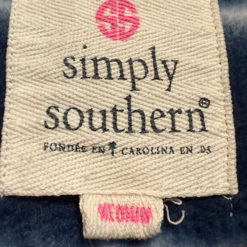Simply Southern size M navy and white striped 1/2 button sweater with pink trim - Picture 5 of 7